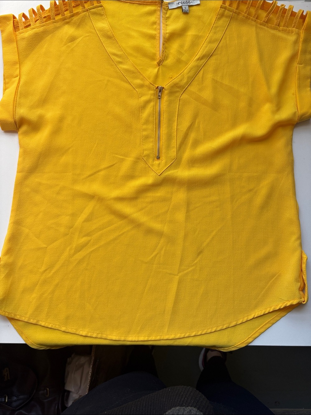 Yellow Women’s Short Sleeve Zip-Neck Top